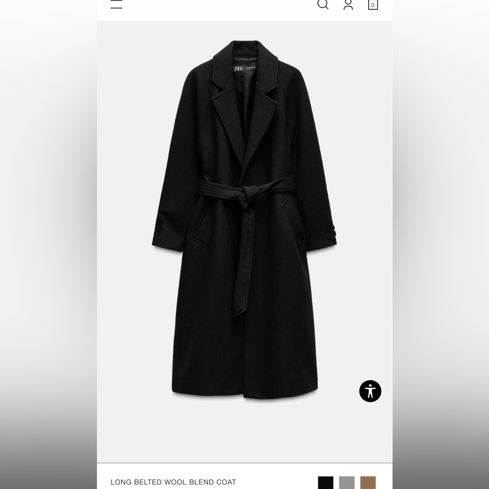 Zara- long belted wool blend coat
